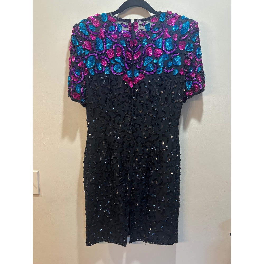 Vintage Stenay Black‎ Sequins Beaded Cocktail Party Dress Size 8 100% Silk